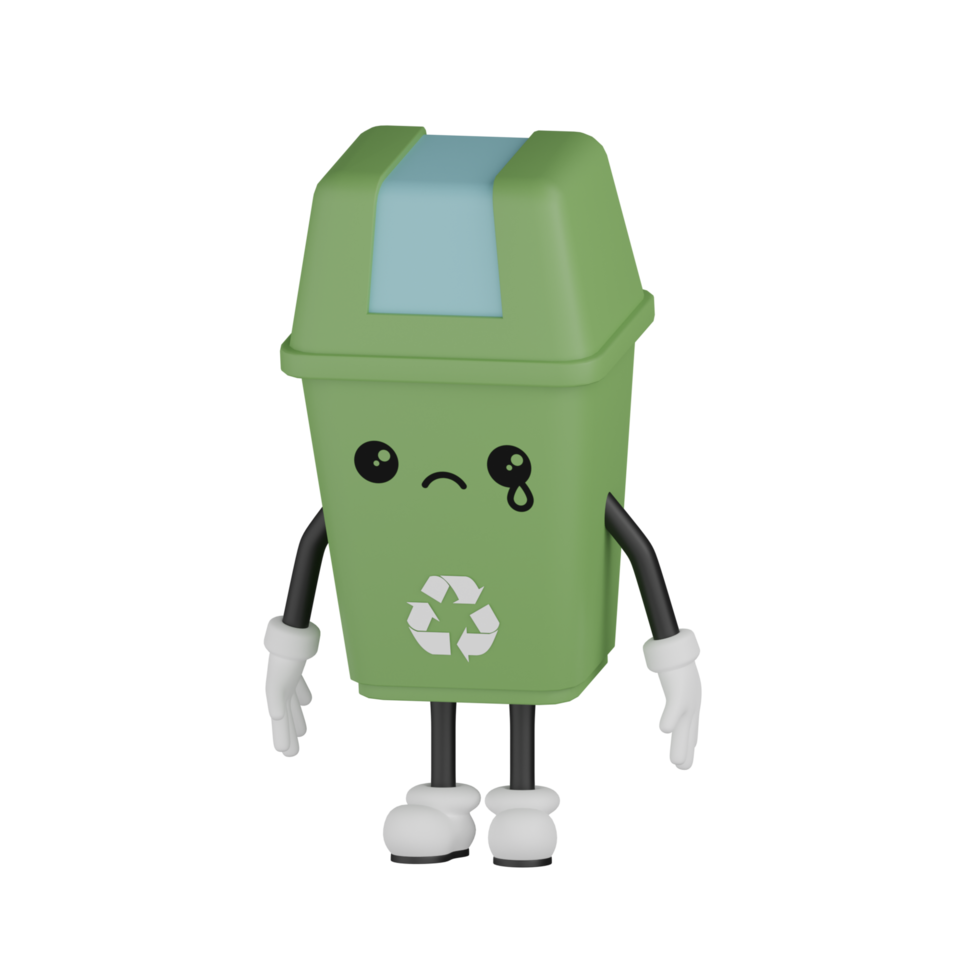 3D Isolated Green Rubbish Bin png