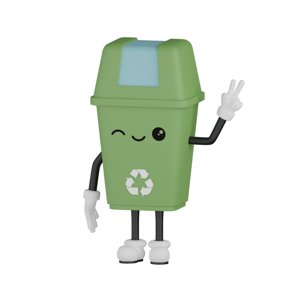 3D Isolated Green Rubbish Bin png