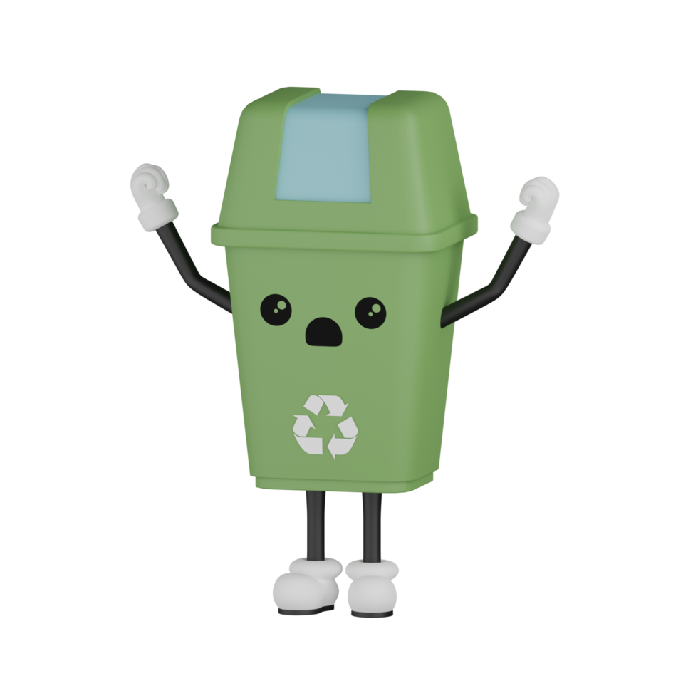 3D Isolated Green Rubbish Bin png