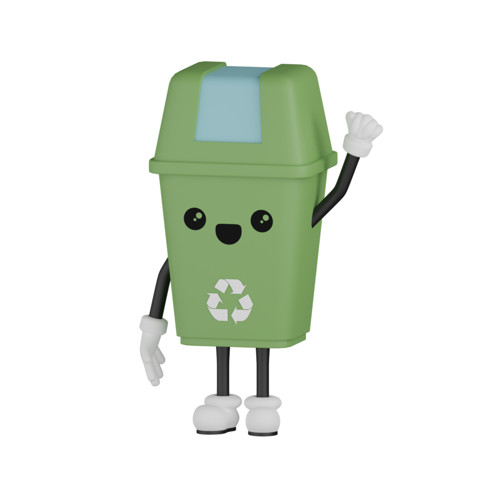 3D Isolated Green Rubbish Bin png