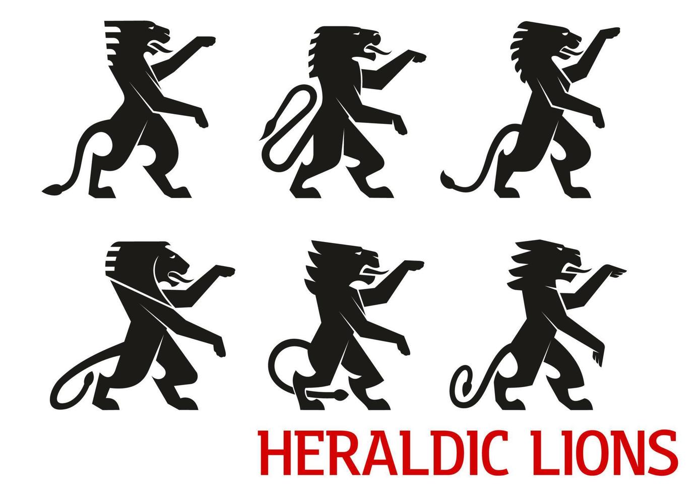 leones heráldicos medievales con patas delanteras levantadas vector