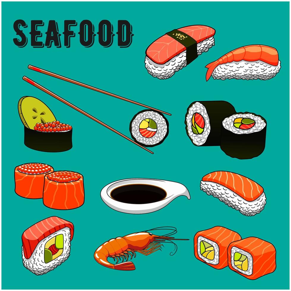 Traditional japanese seafood sushi icon vector