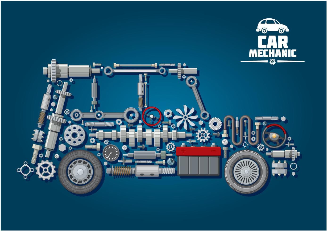 silueta de coche con detalles y ruedas vector