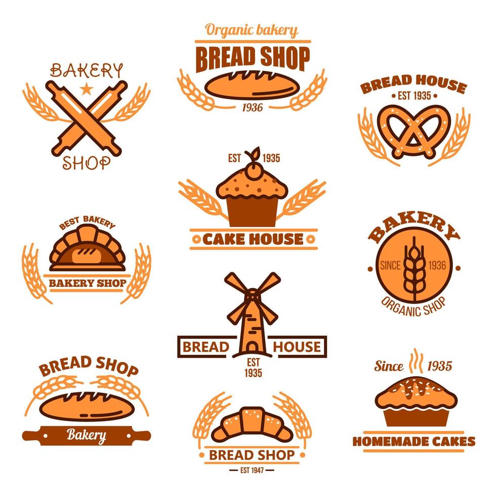 Bread, bakery and pastries signs or icons vector
