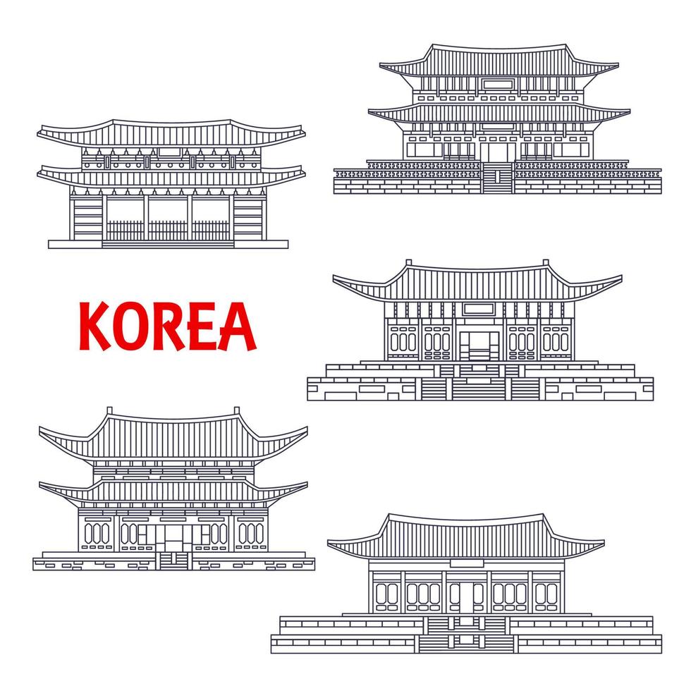 Five grand palaces of South Korea thin line symbol vector