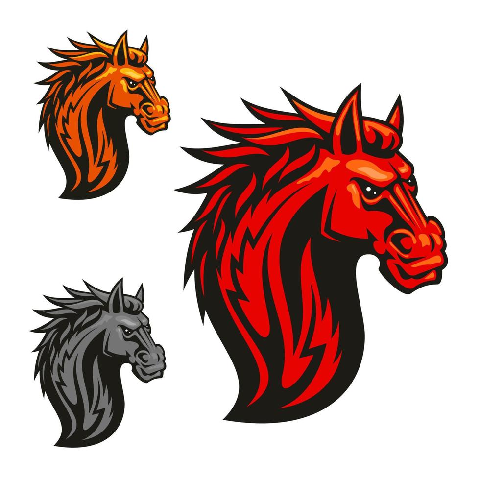 emblemas estilizados de ajedrez de cabeza de caballo feroz vector