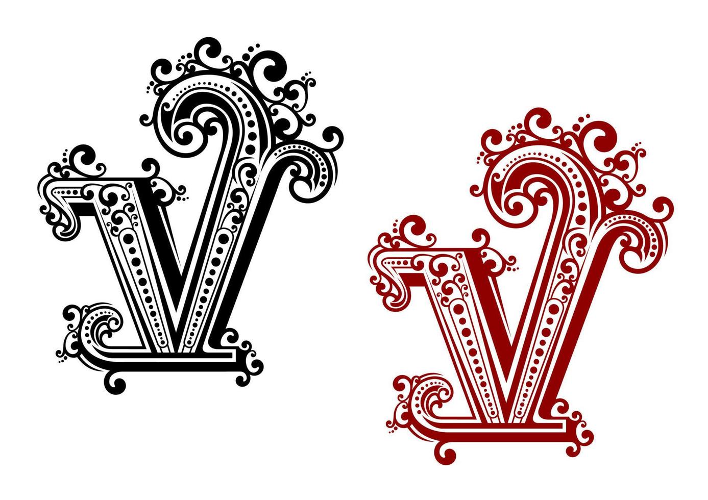 letra v mayúscula con elementos florales vector