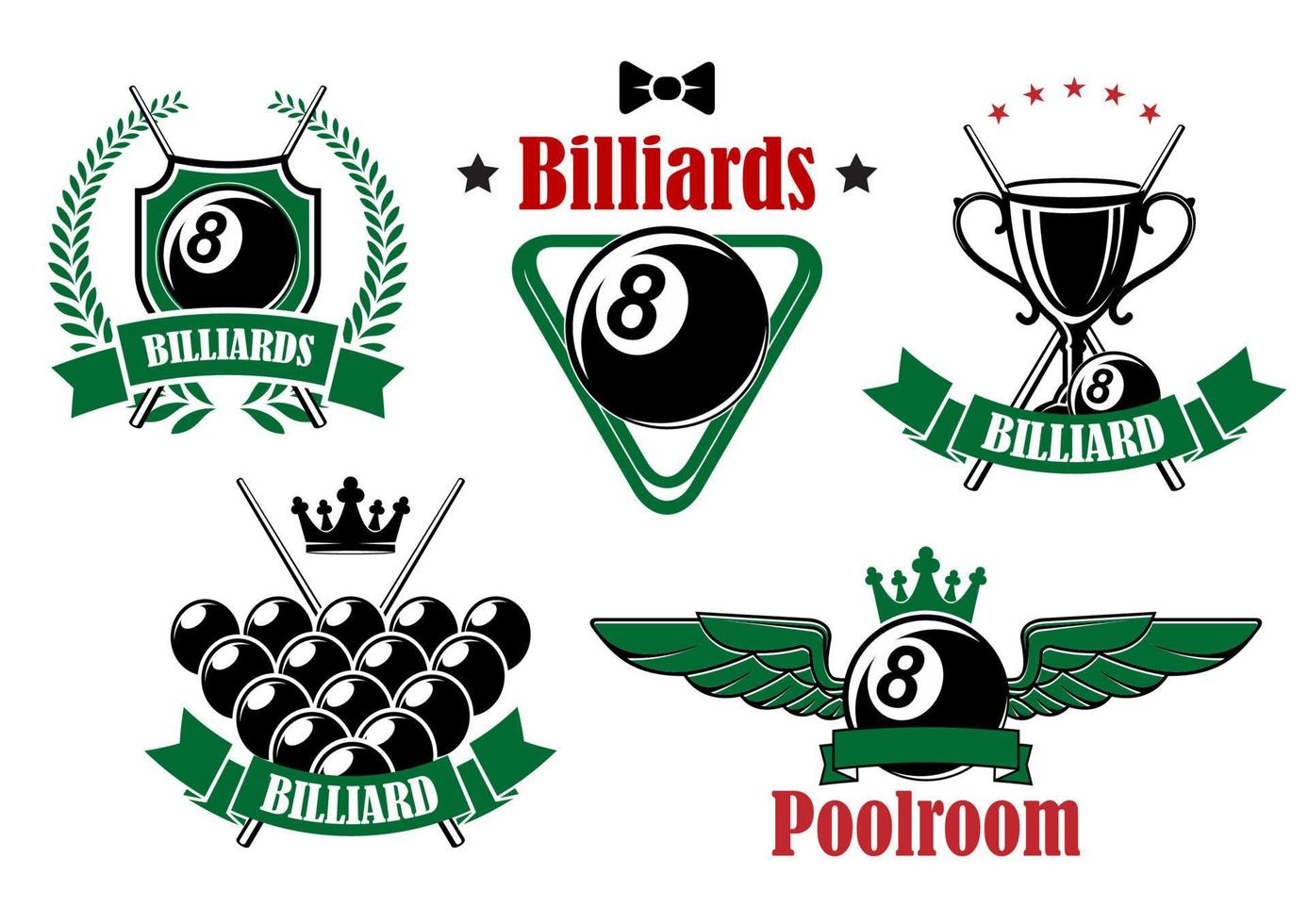 Billiards icons with game items vector