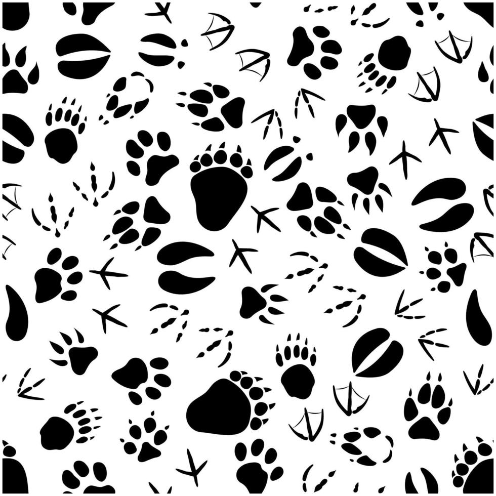 patrón de huellas de animales en blanco y negro vector