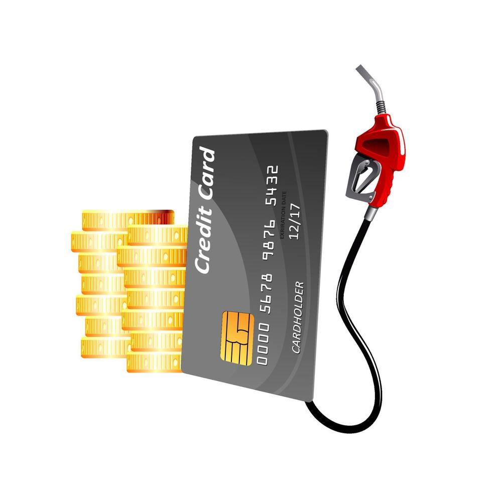 Credit card with gas pump nozzle and coins vector