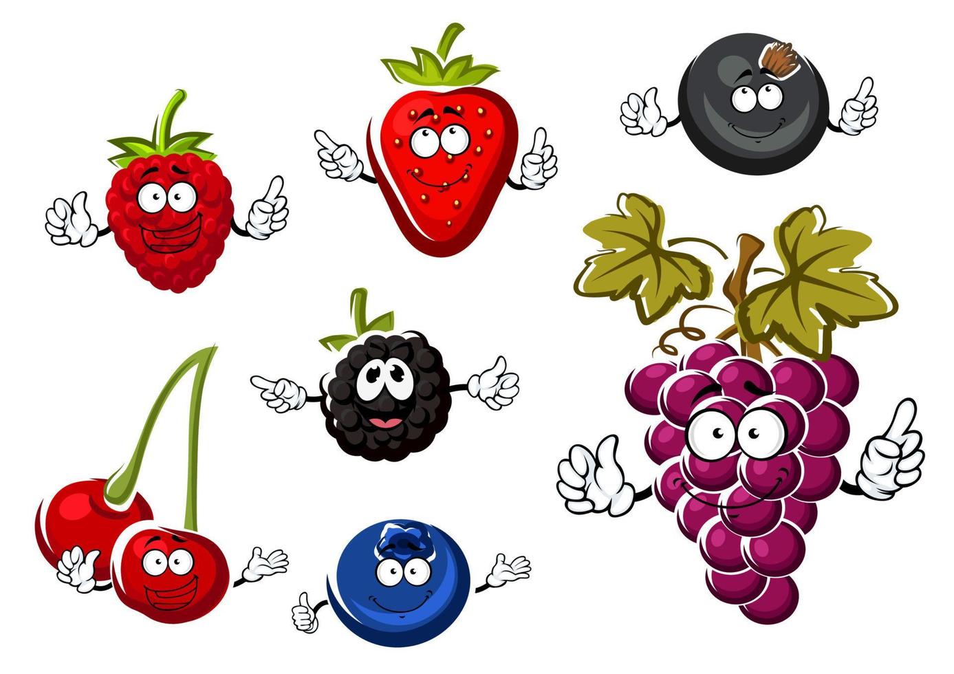Assorted isolated fresh cartoon berries vector