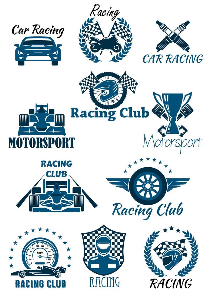 Isolated icons for racing and motorsports vector