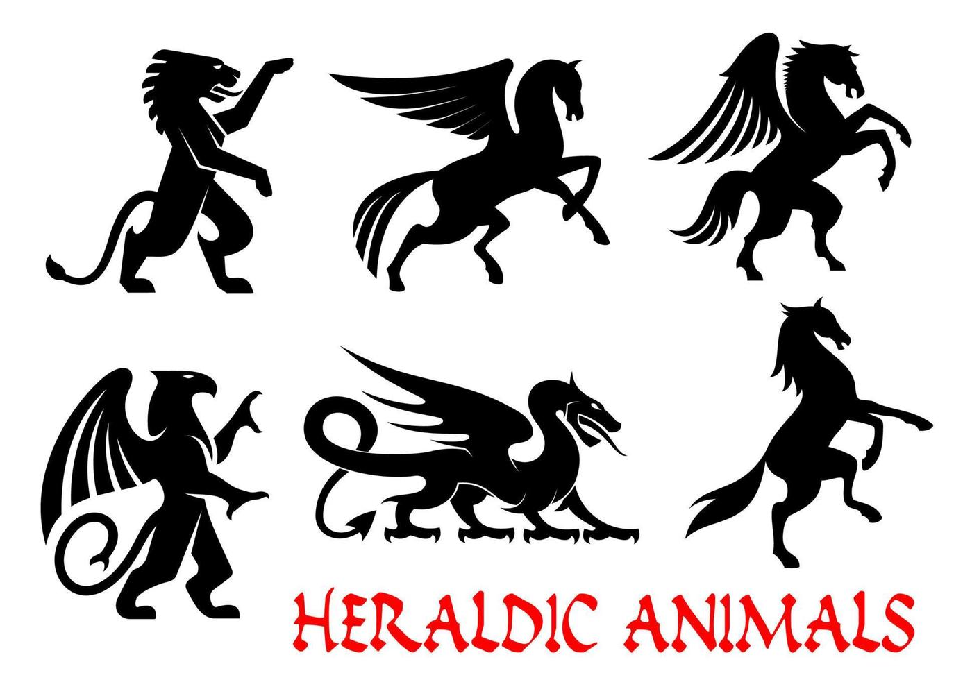 Heraldic animals emblems silhouette elements vector
