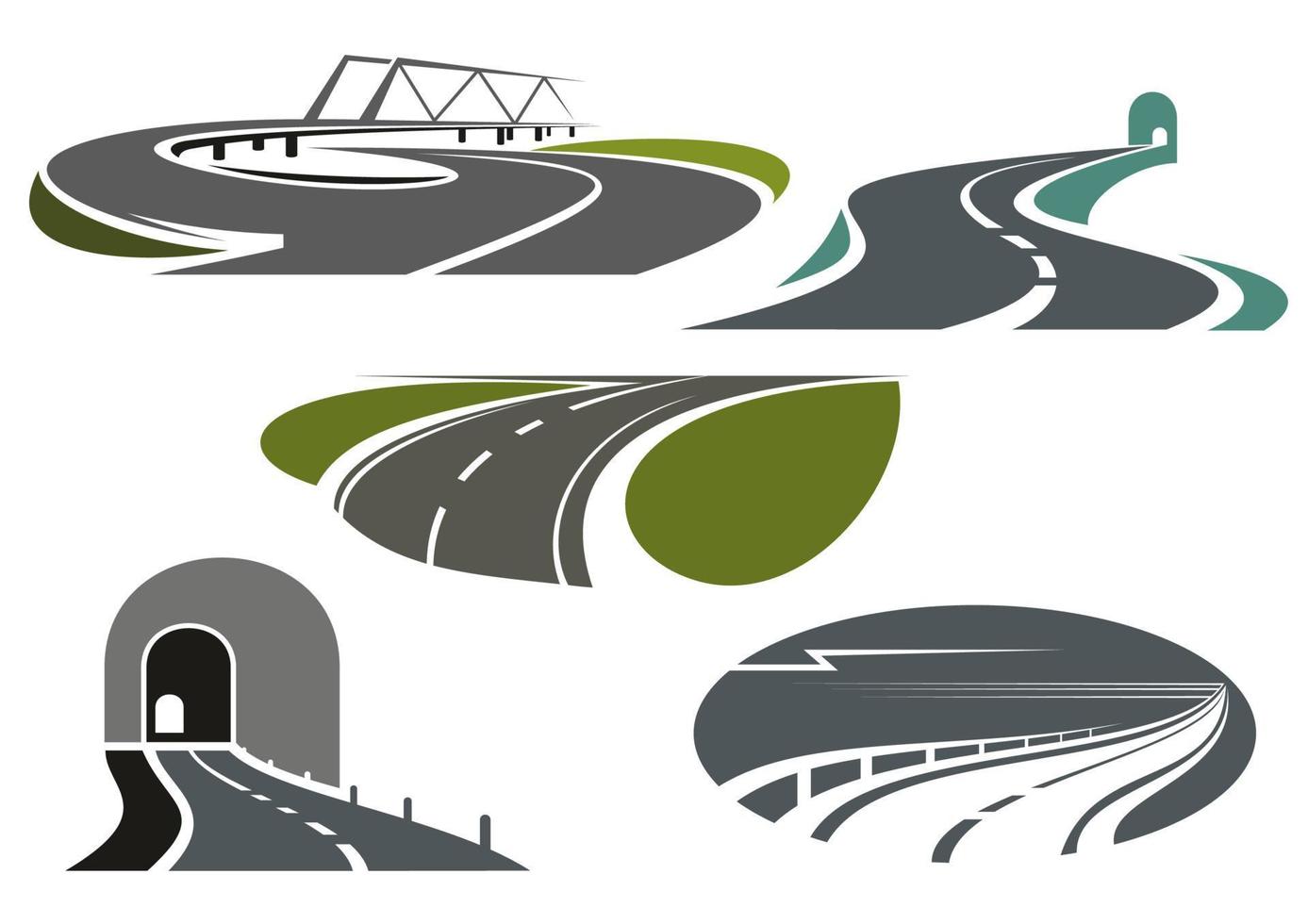 Highway, roads, tunnels and bridge icons vector