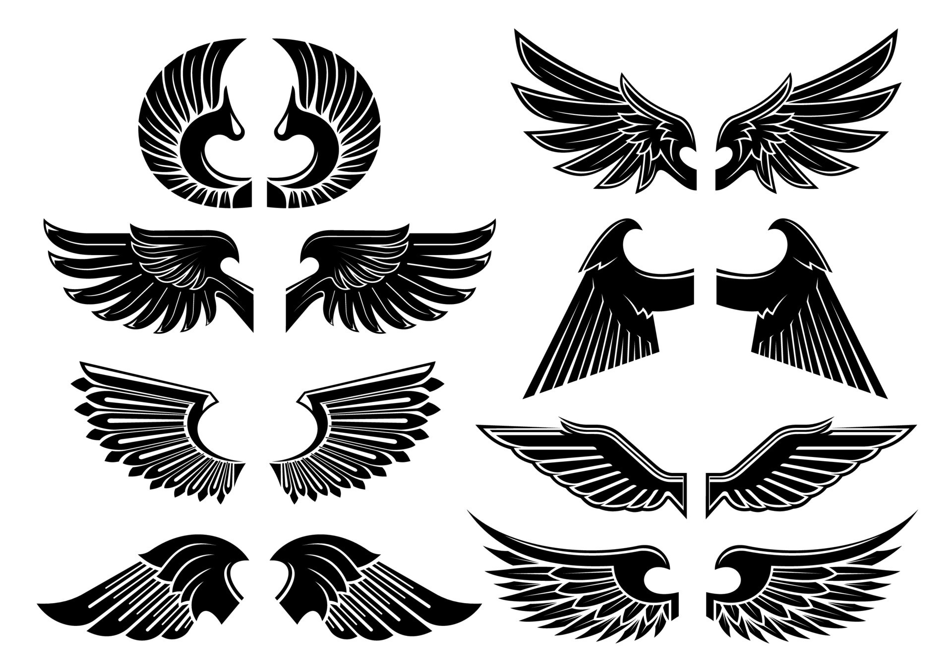 Angel wings black heraldic symbols 11663492 Vector Art at Vecteezy