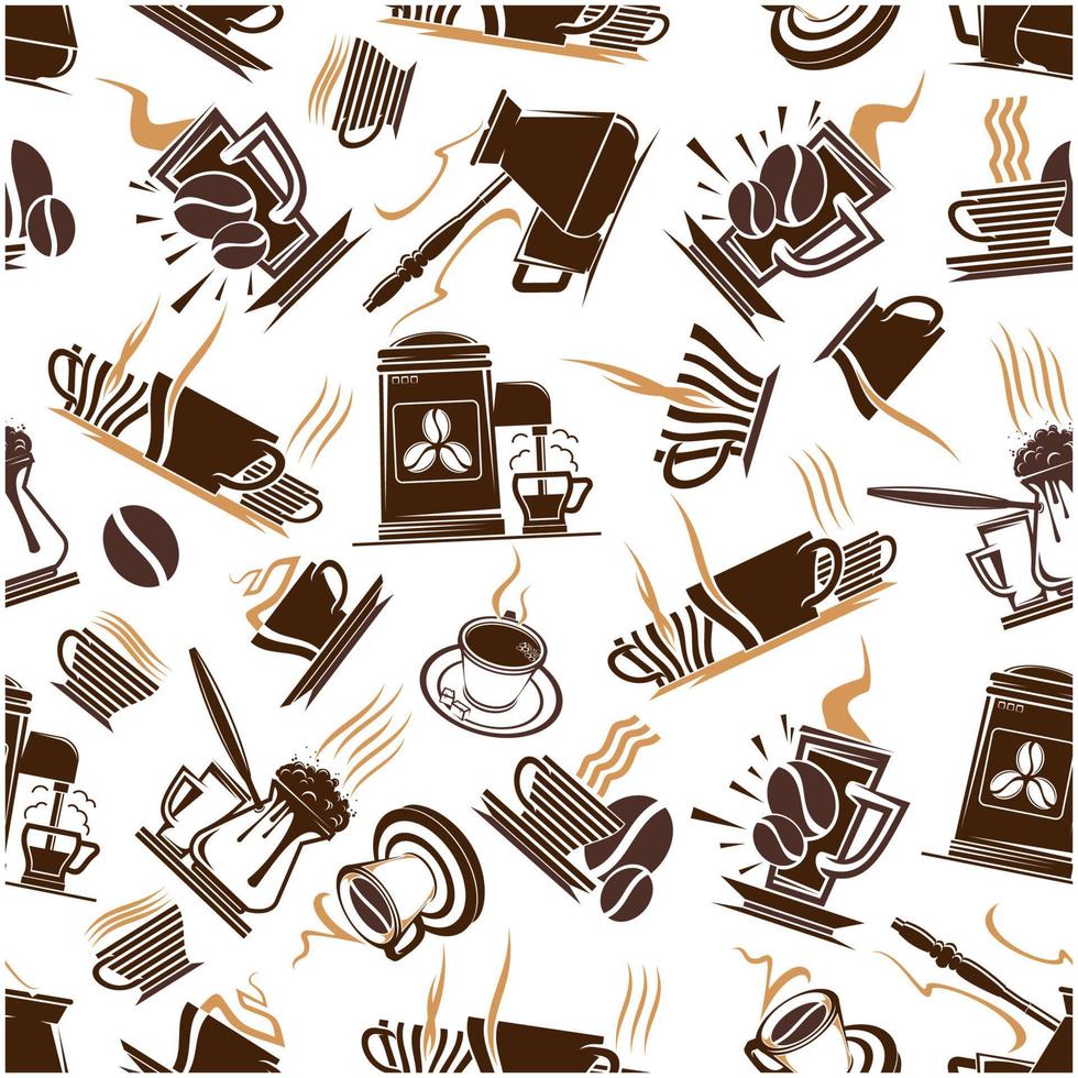 Coffee cups and espresso machine seamless pattern vector