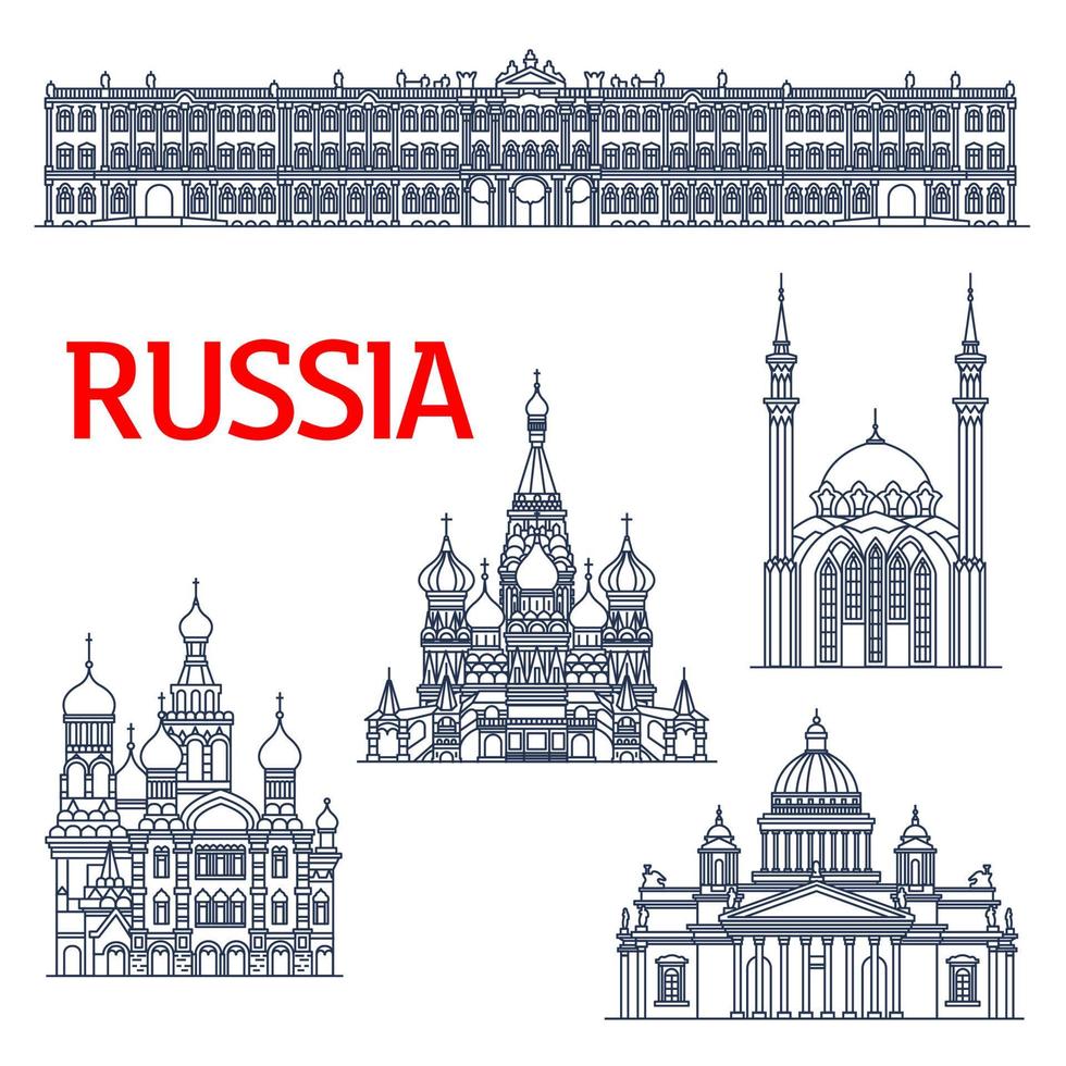 Thin line landmarks for tourism in Russia or USSR vector