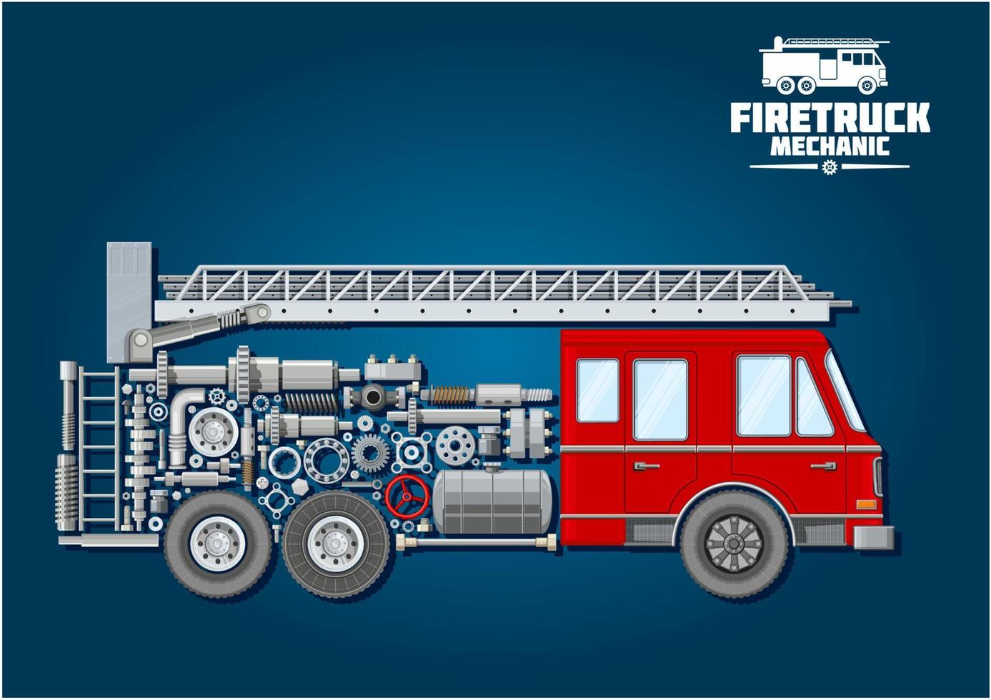 Fire truck icon with mechanical details vector