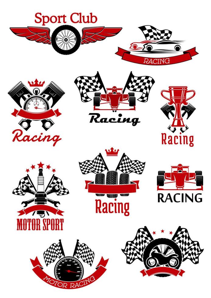 iconos de deportes de motor, carreras y rally vector