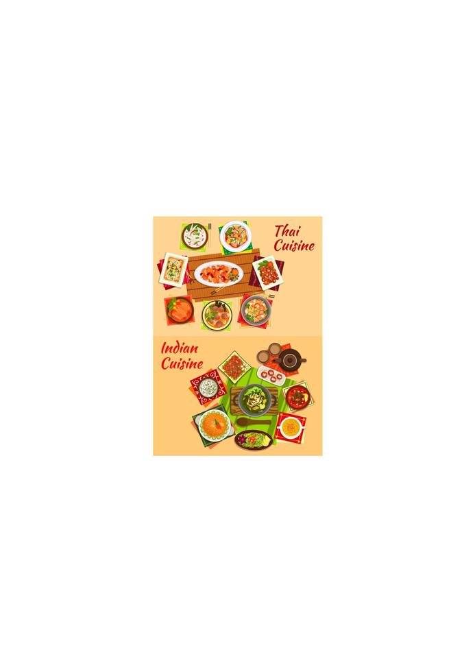 Thai and indian oriental dishes for dinner menu vector