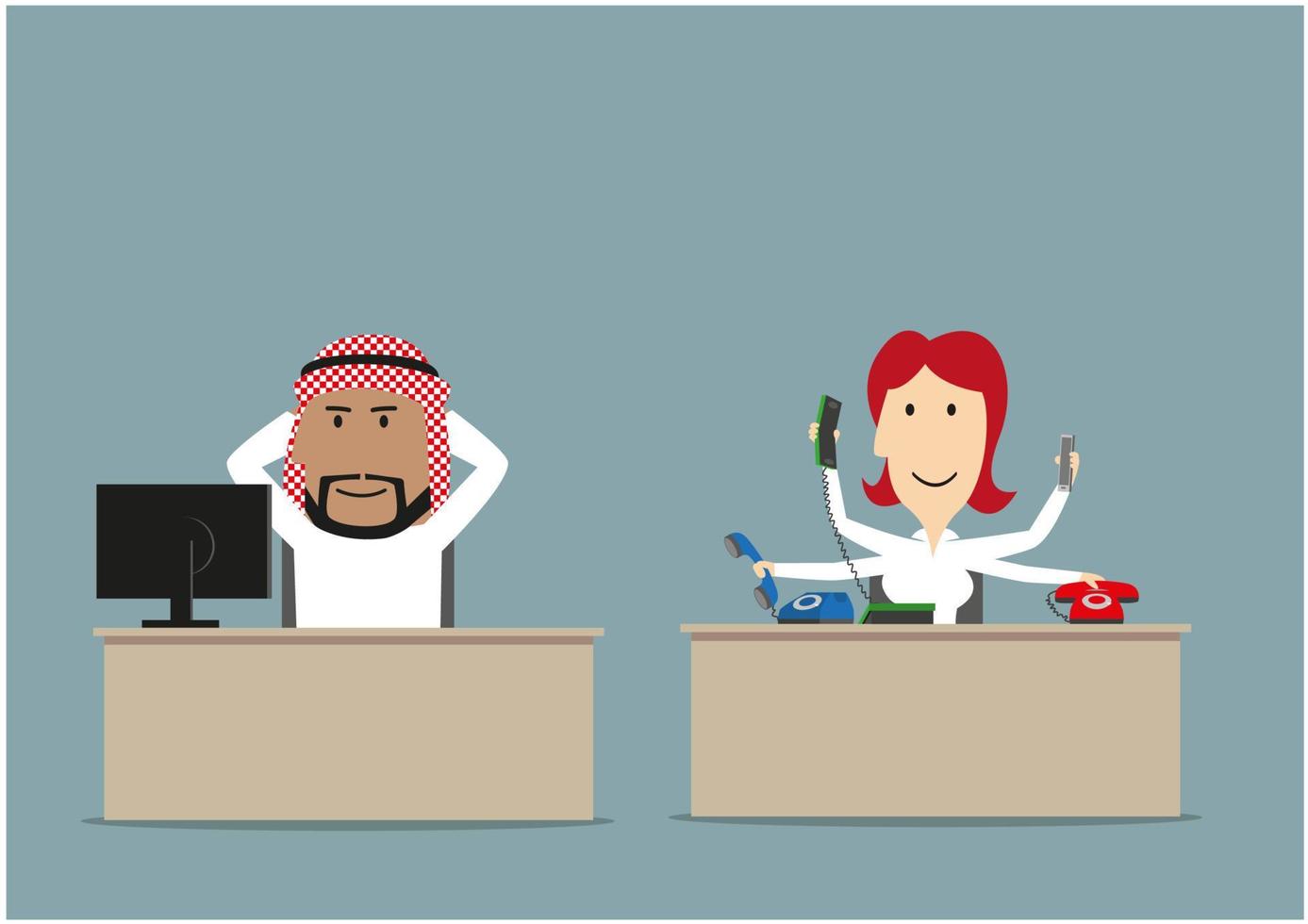 Lazy chief and busy secretary in office vector