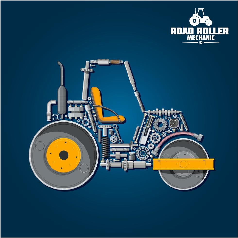 Road tandem roller icon with mechanical details vector