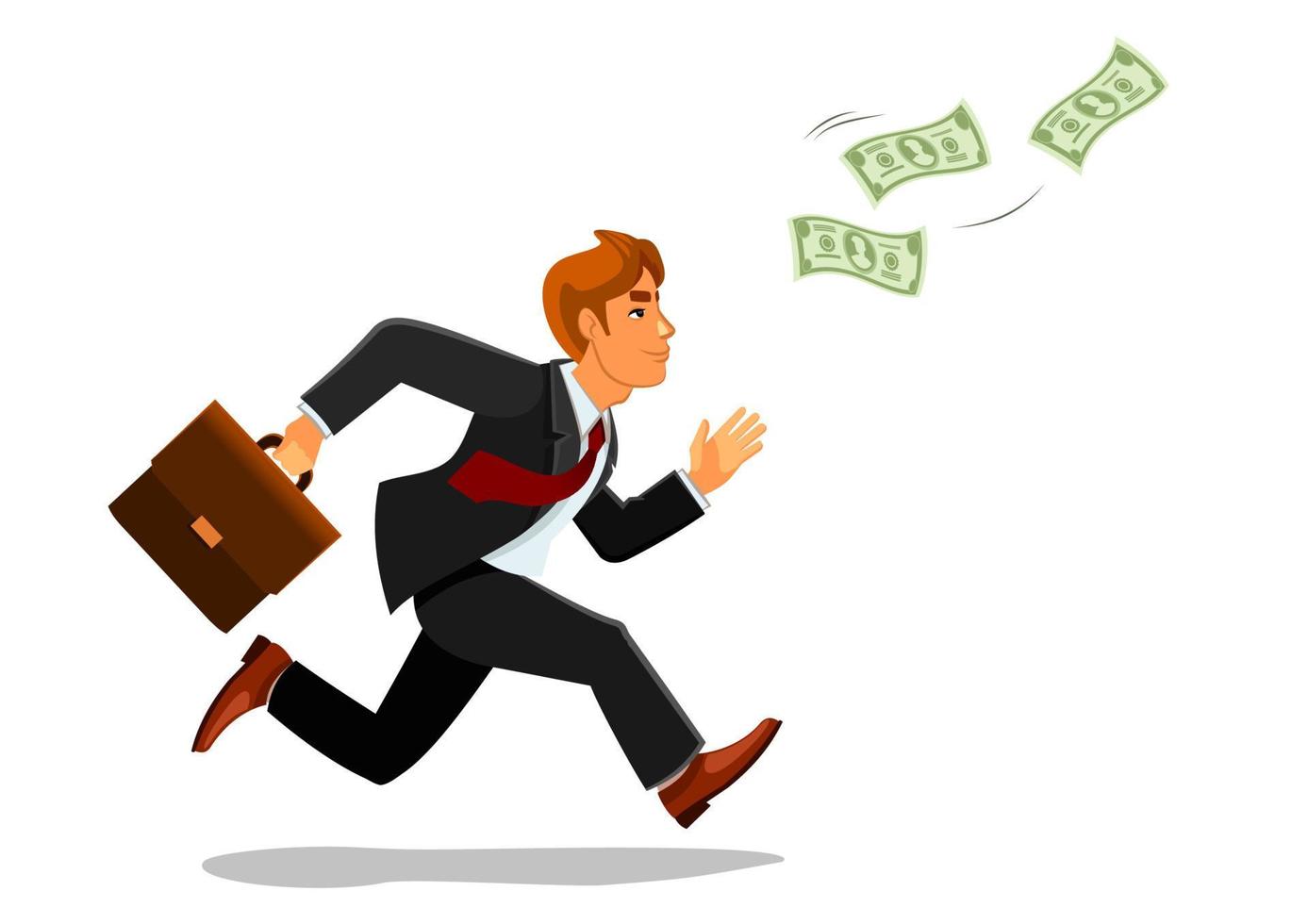 Businessman with suitcase chase money vector