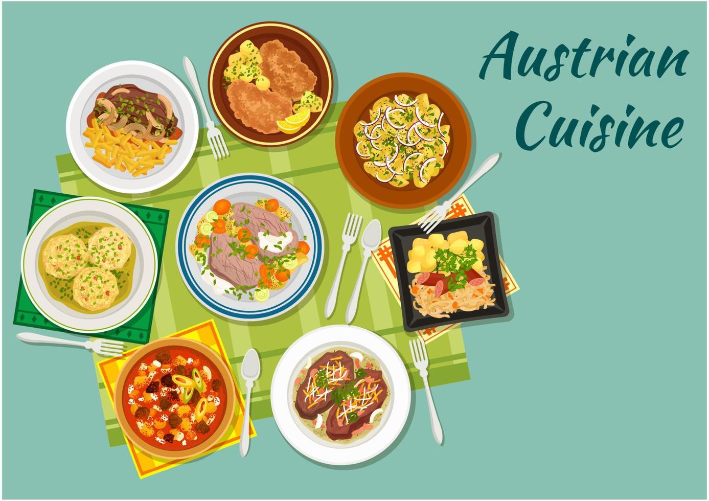 Austrian cuisine flat icon with meat dishes vector