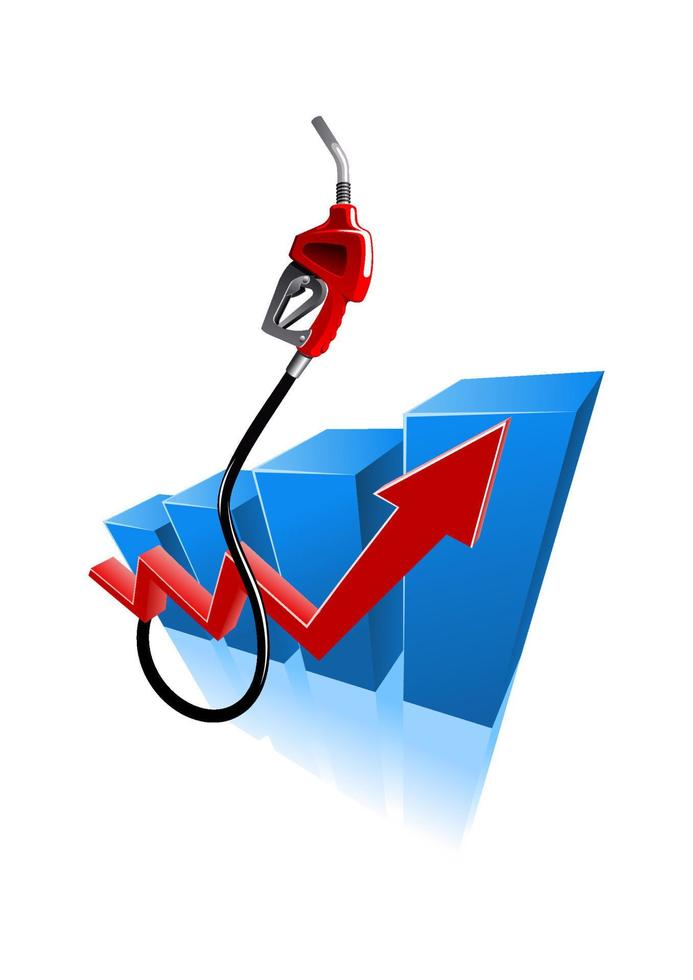 Growing bar graph with gasoline pump nozzle vector