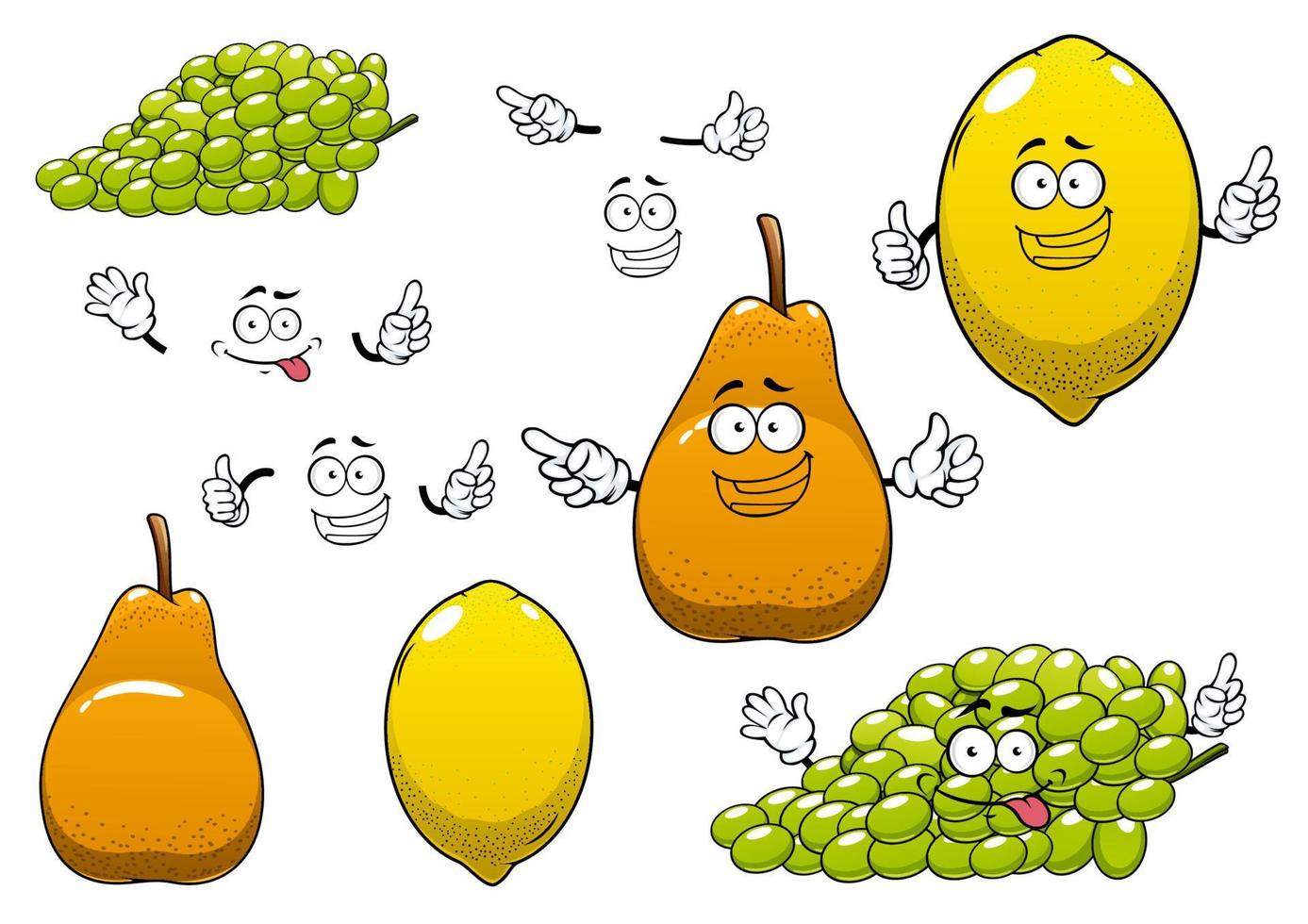 frutas de limón, uva verde y pera vector