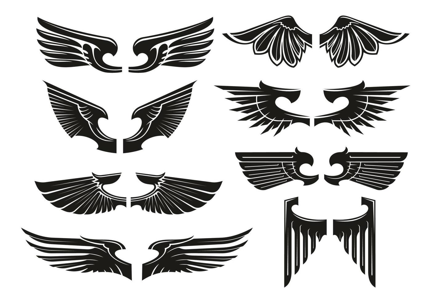 Spread heraldic wings black icons vector