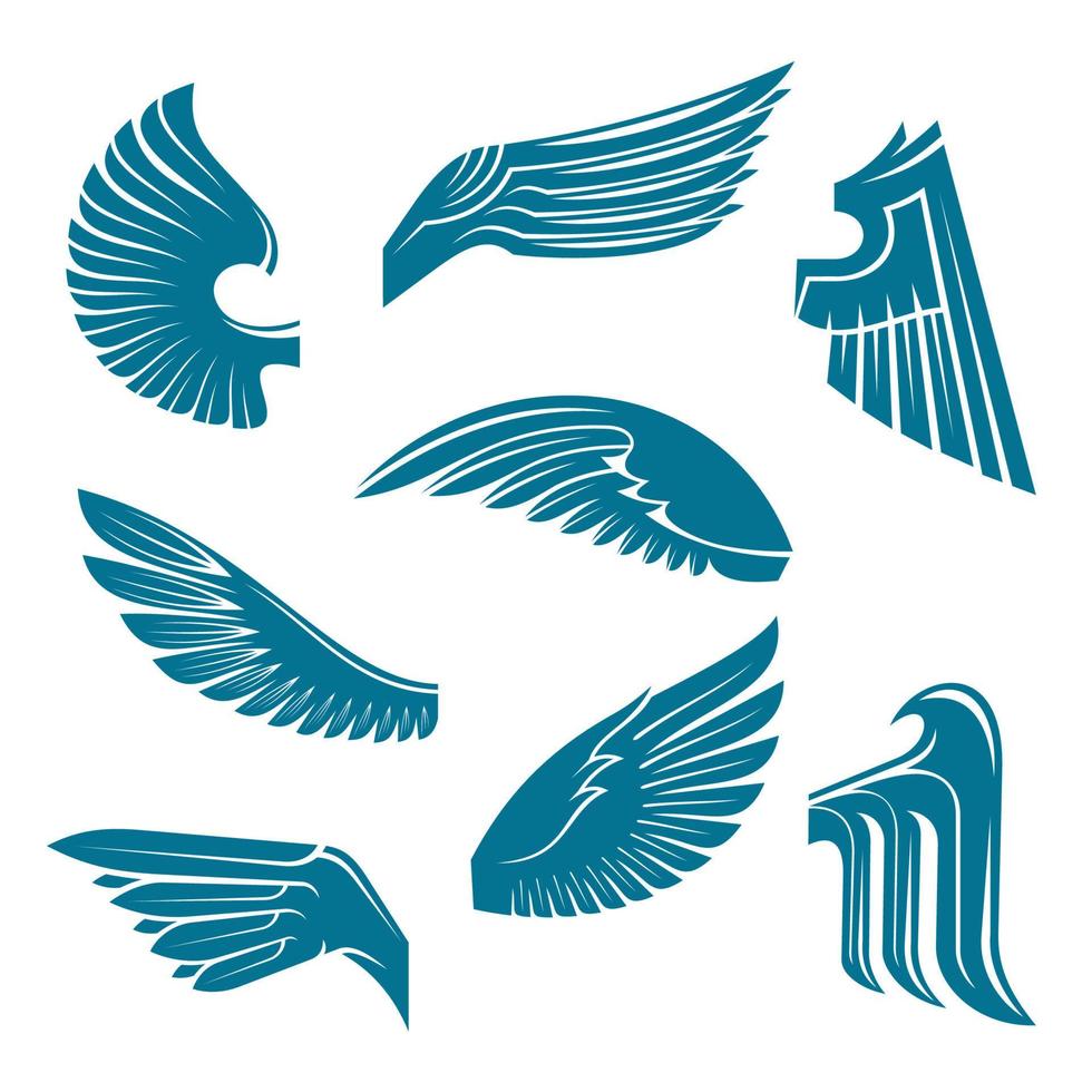 Blue bird wings heraldic design elements vector