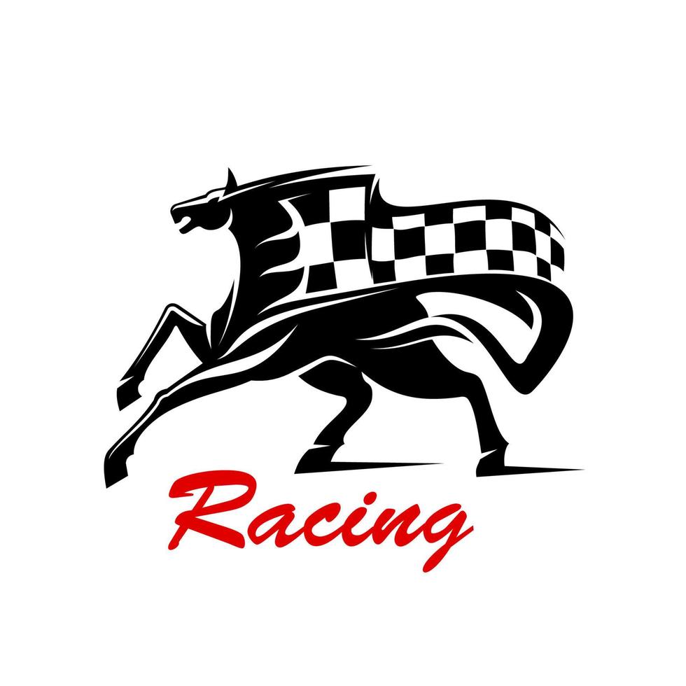 caballo al galope con bandera de carreras para diseño deportivo vector