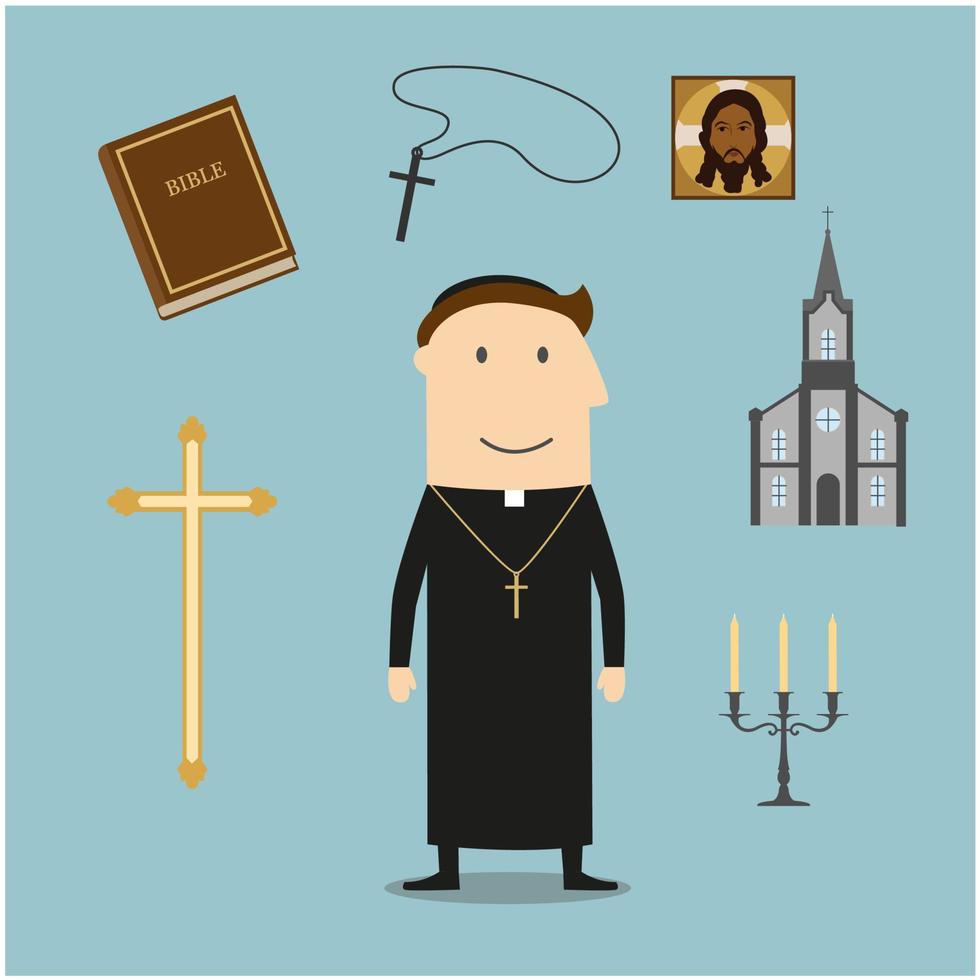 Priest and religious icons or symbols vector