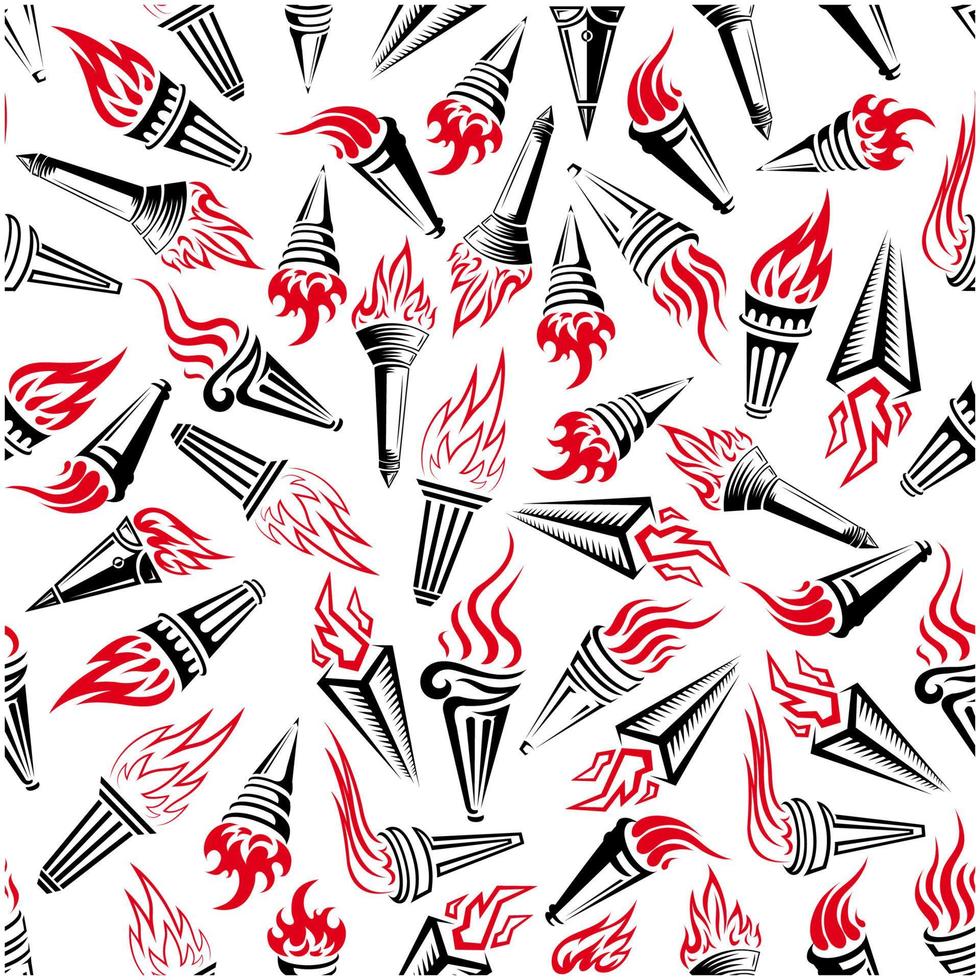Modern hand held flaming torches seamless pattern vector