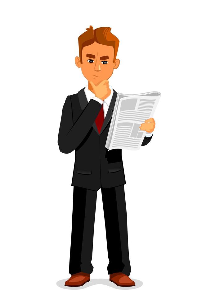 Thoughtful businessman is reading newspaper vector