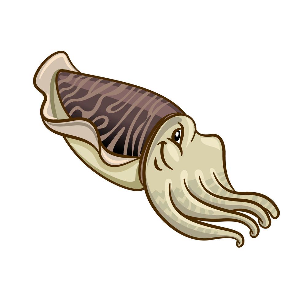 Swimming grey squid cartoon character vector