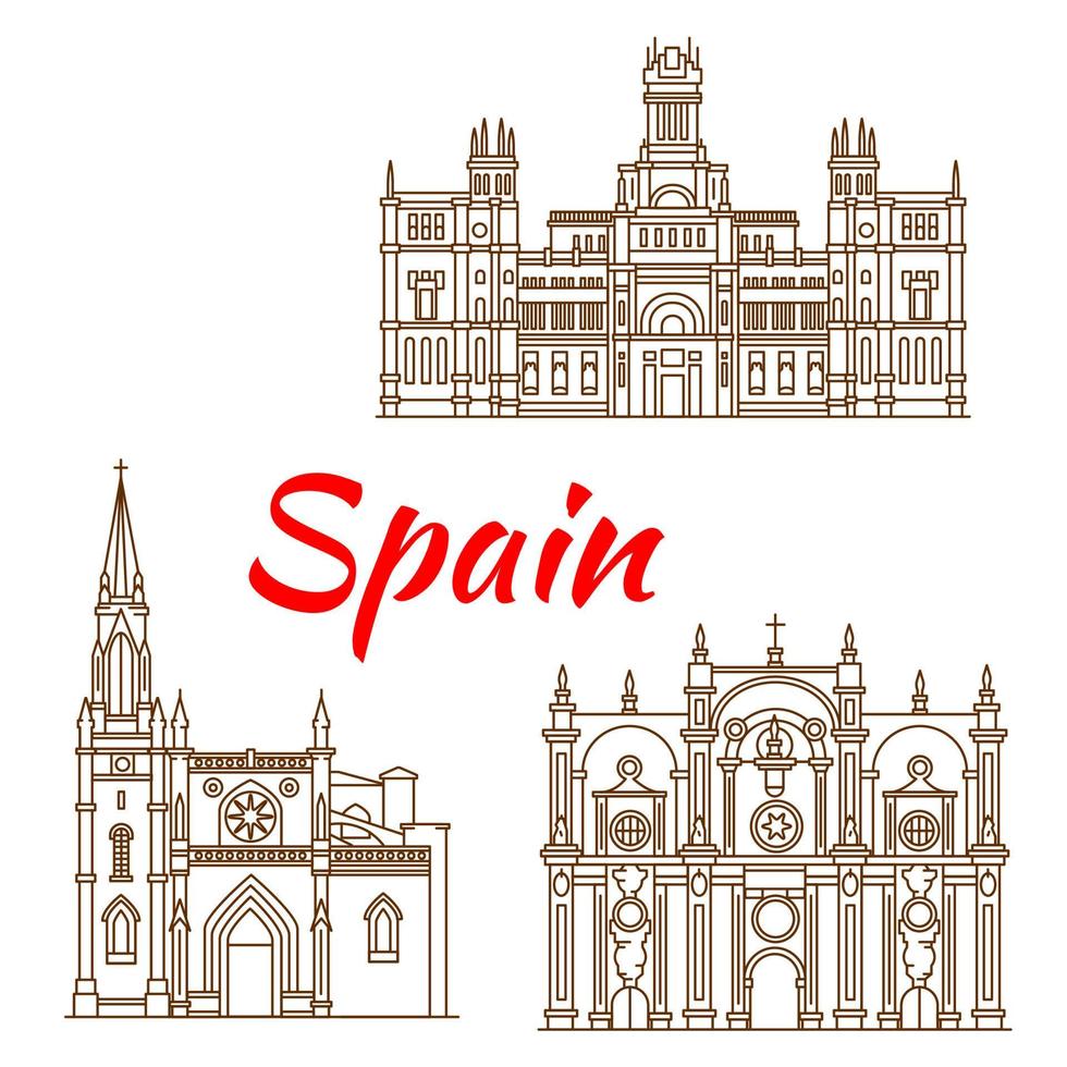 Thin line icons of Spanish landmarks vector