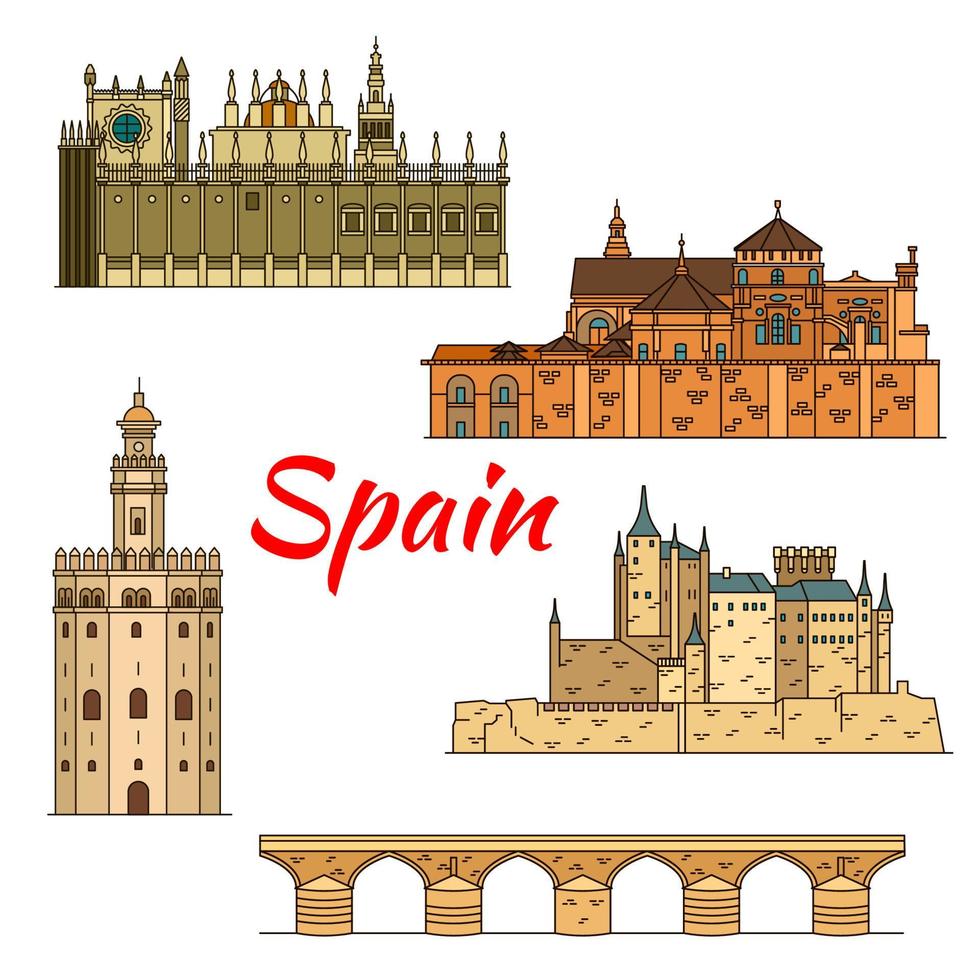 Historical travel landmarks of Spain linear symbol vector