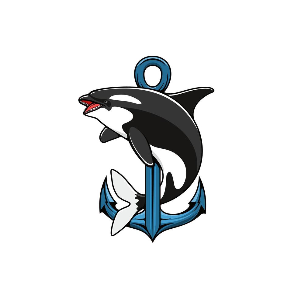 Killer Whale and Anchor. Heraldic icon vector