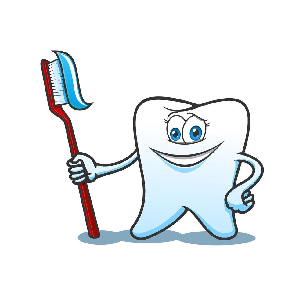 Cartoon tooth with brush and toothpaste vector