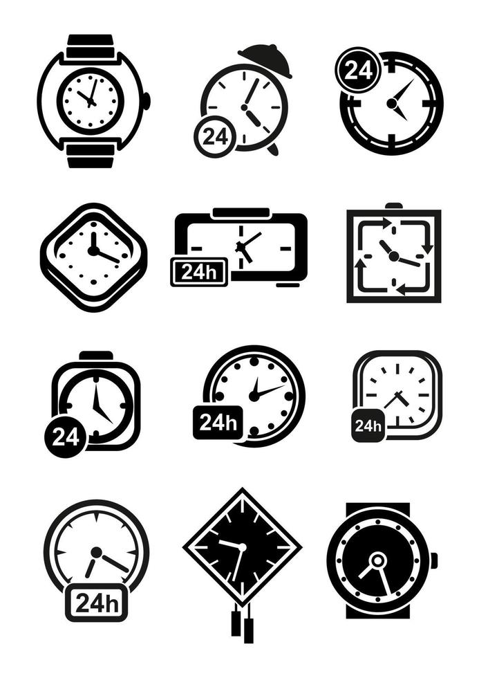 iconos de relojes, relojes de pulsera y despertadores vector