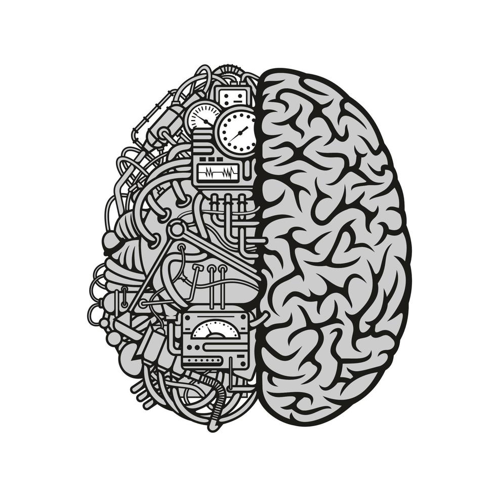 cerebro humano combinado con el icono del motor informático vector