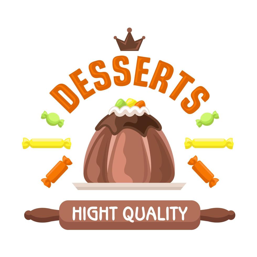 Cake shop badge with warm chocolate pudding vector