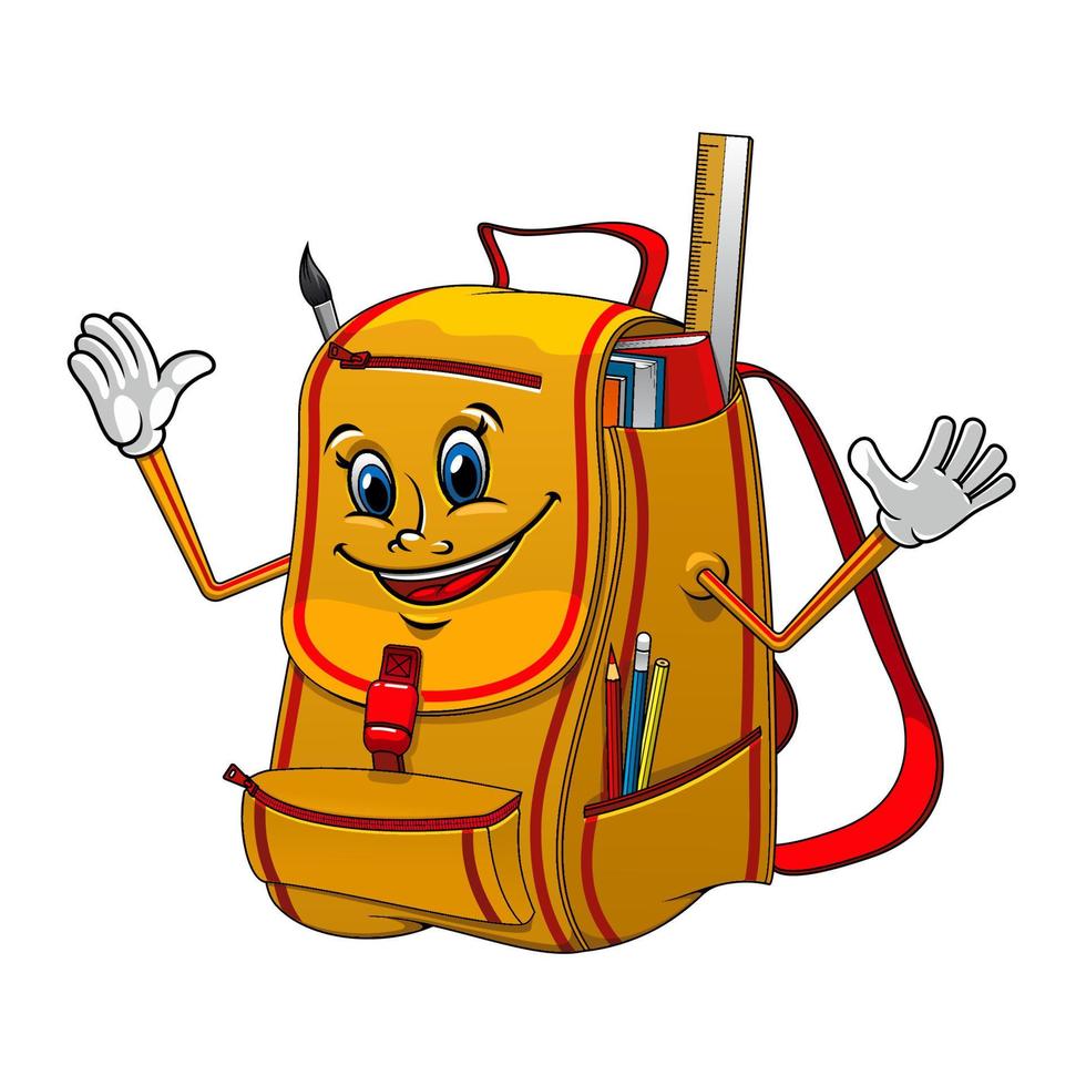 School backpack character with supplies vector