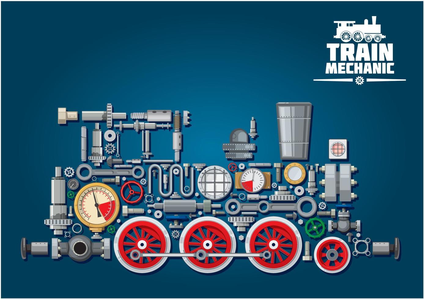 locomotora de vapor o tren de piezas mecánicas vector