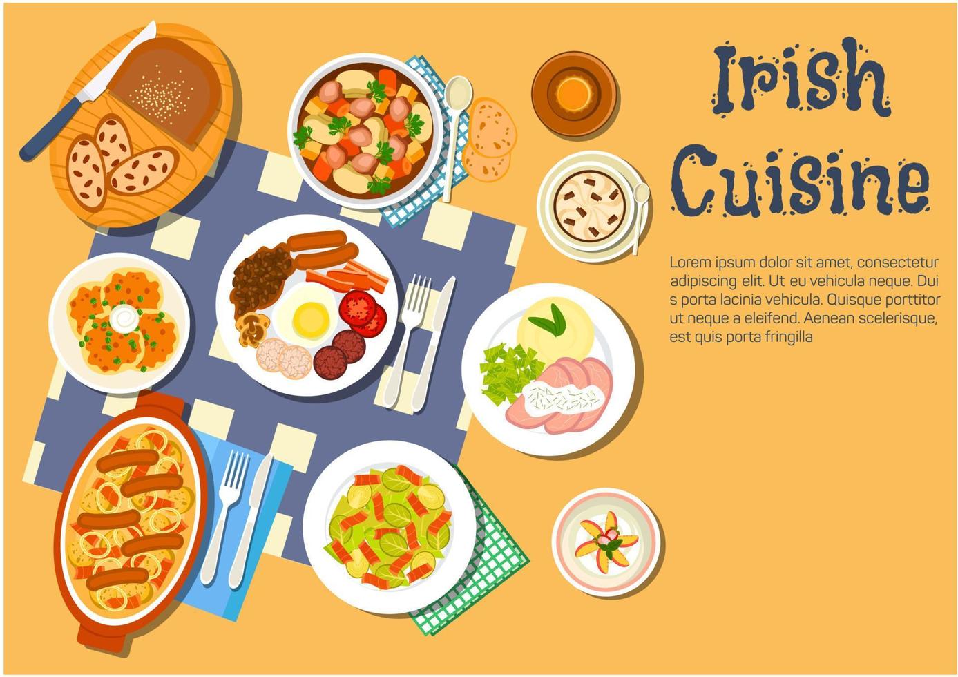 Nourishing meaty irish dishes for dinner menu icon vector