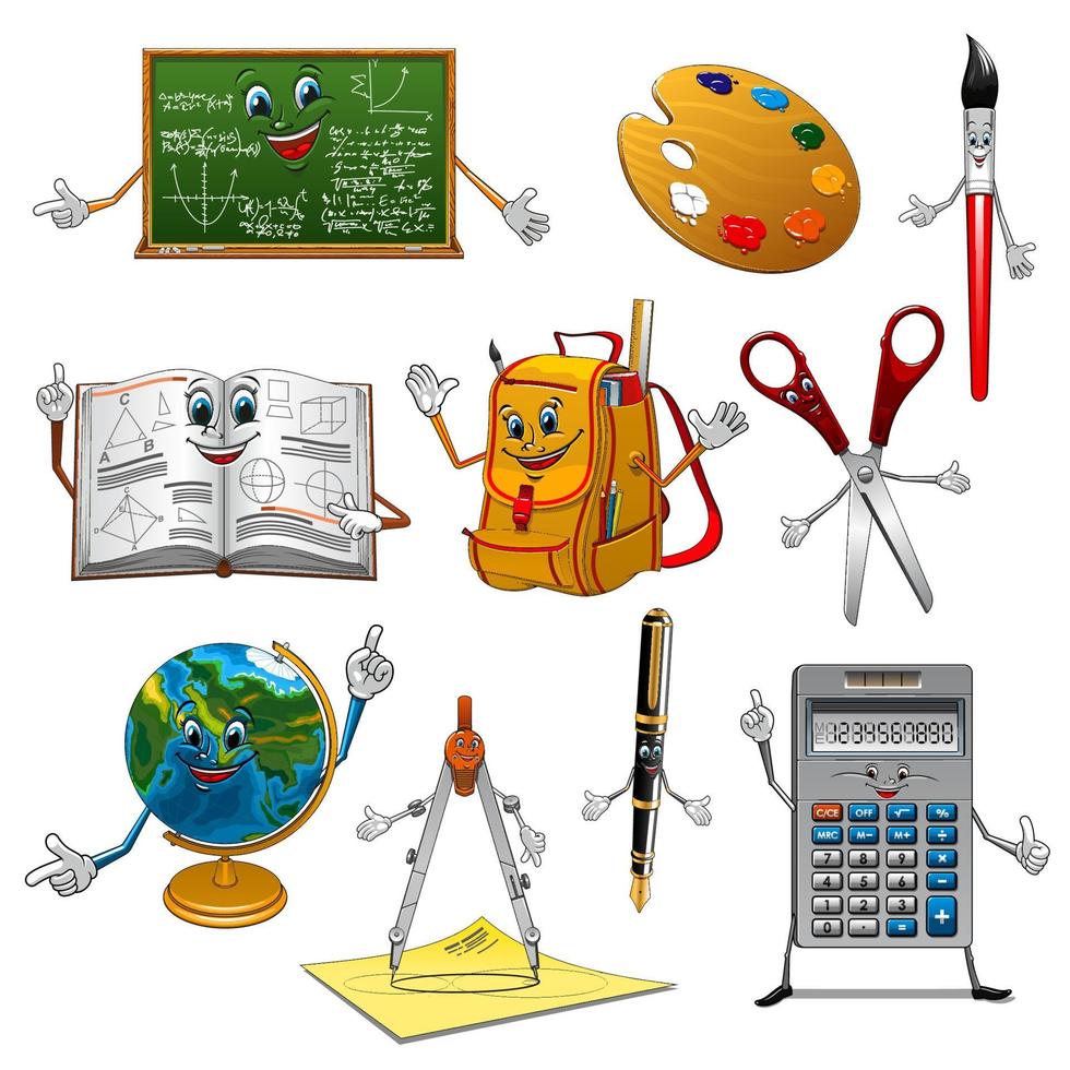 Back to school items cartoon characters vector