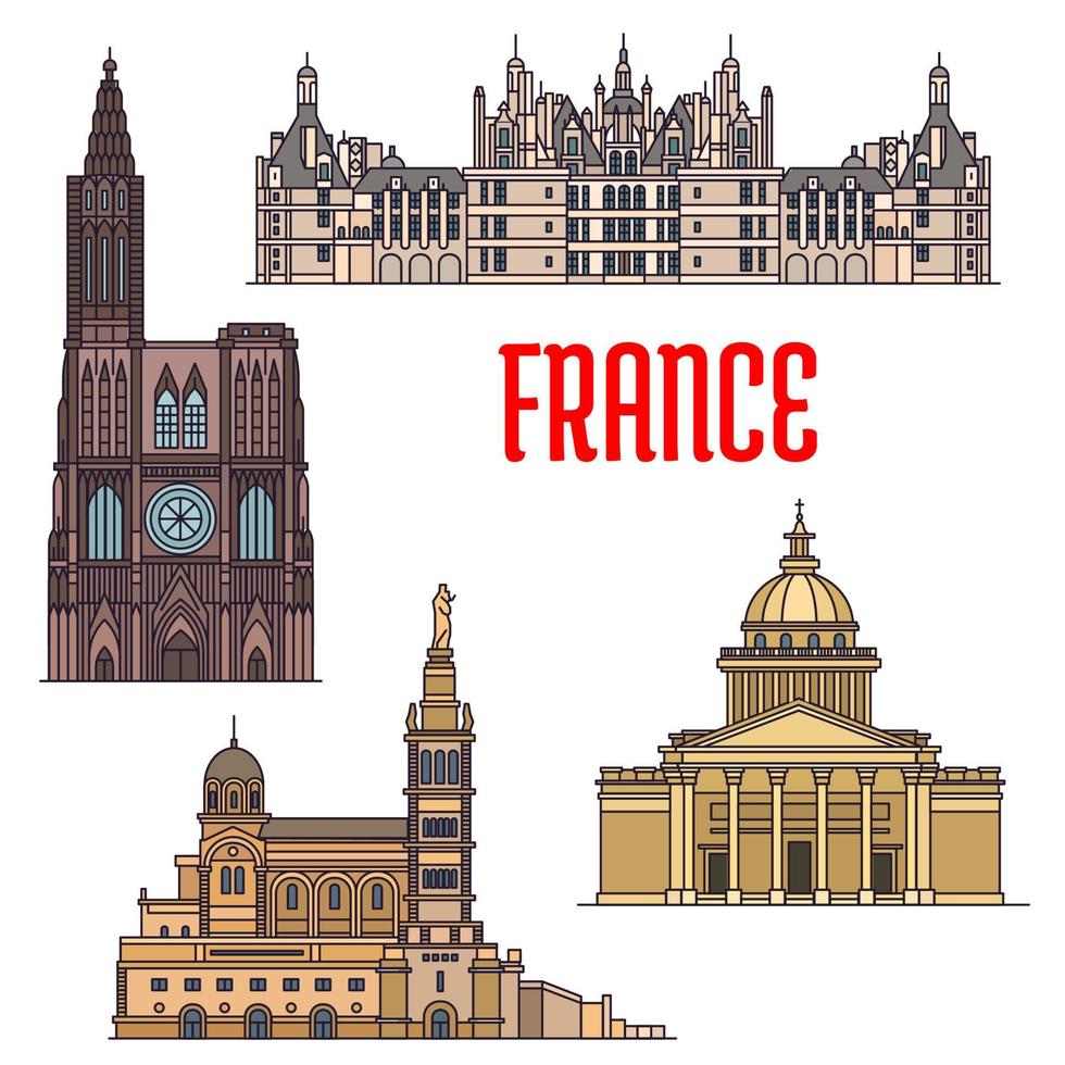 French travel sights icon in thin line style vector
