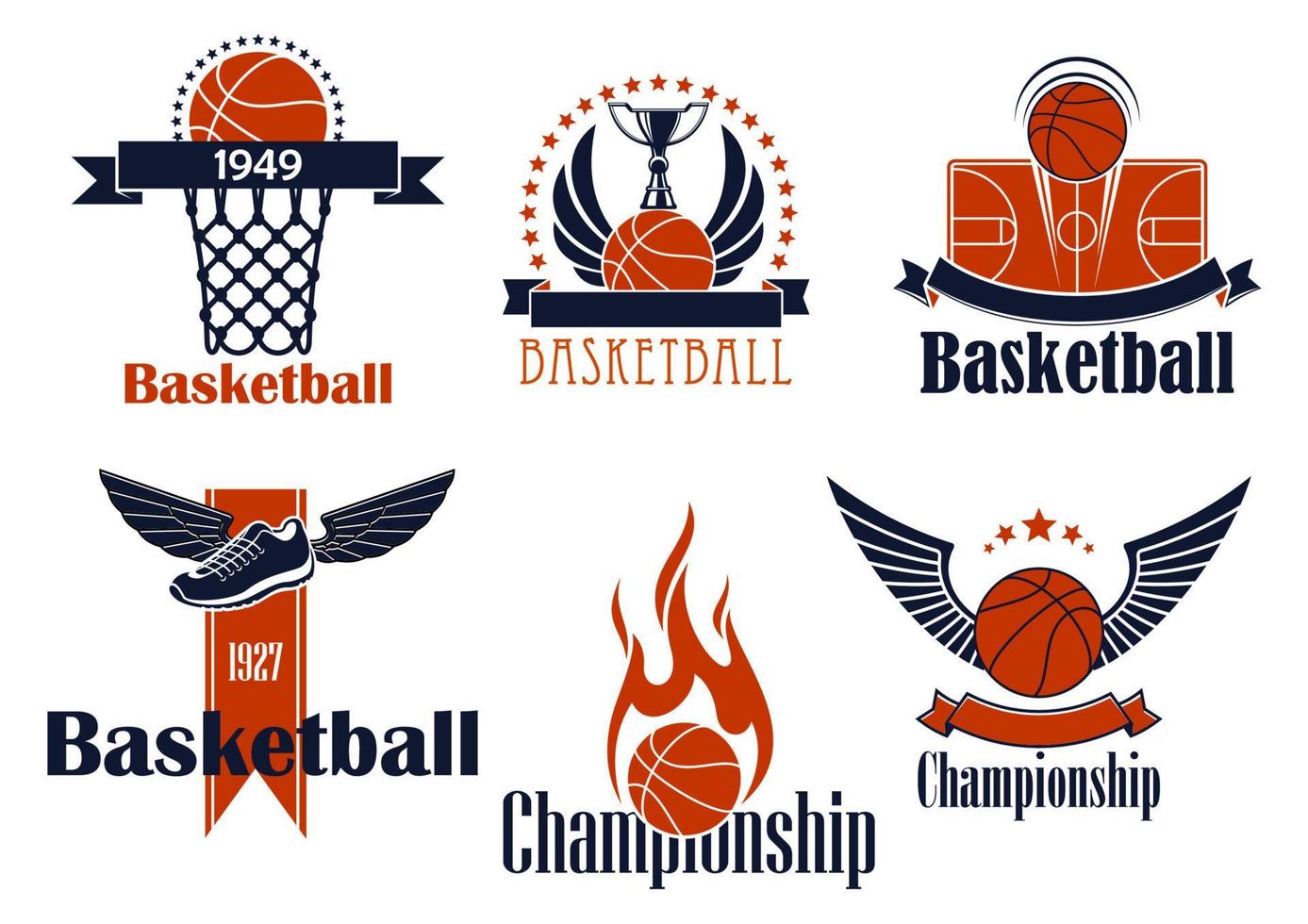 Basketball sport icons with game items vector